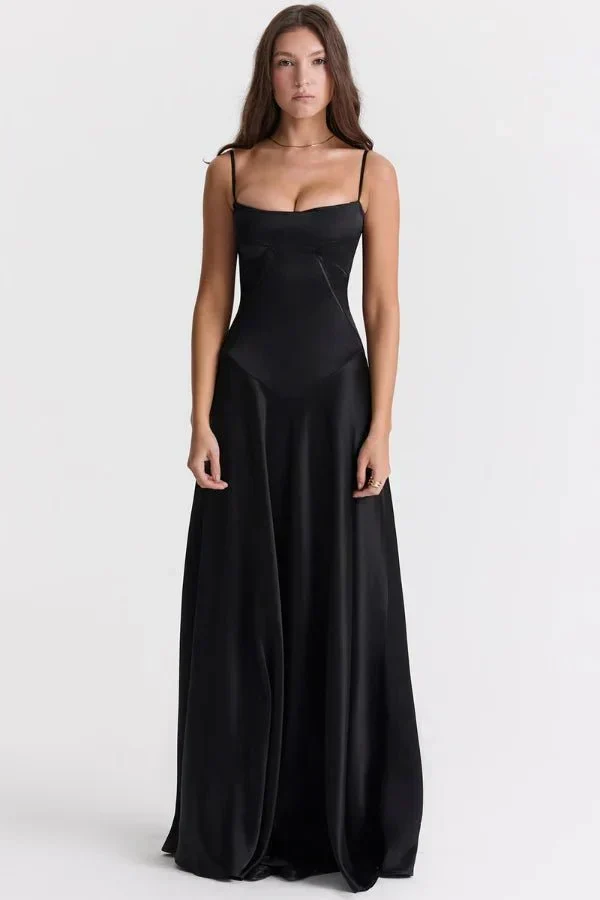 Elegantes Satin-Maxikleid mit eckigem Ausschnitt f��r Damen