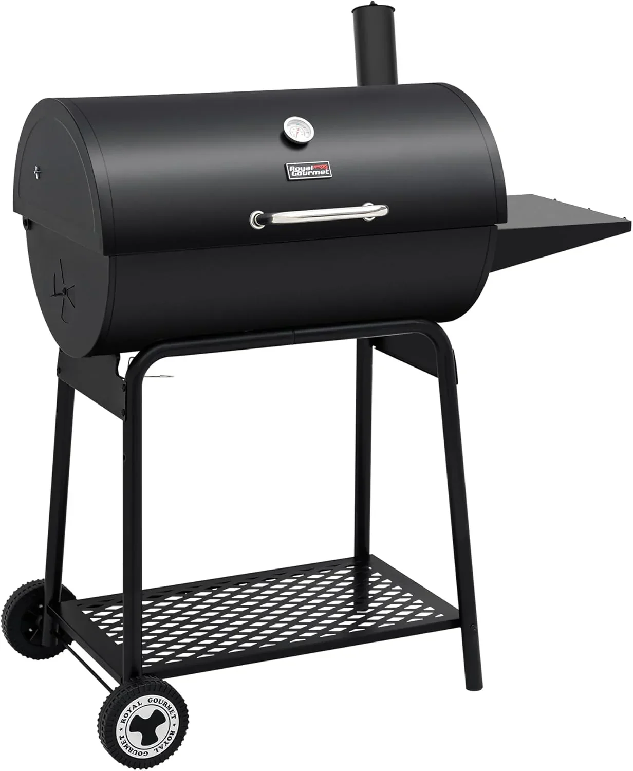 Royal Gourmet CC1830 30 Inch Barrel Charcoal Grill with Side Table Outdoor BBQ Grill  for Backyard