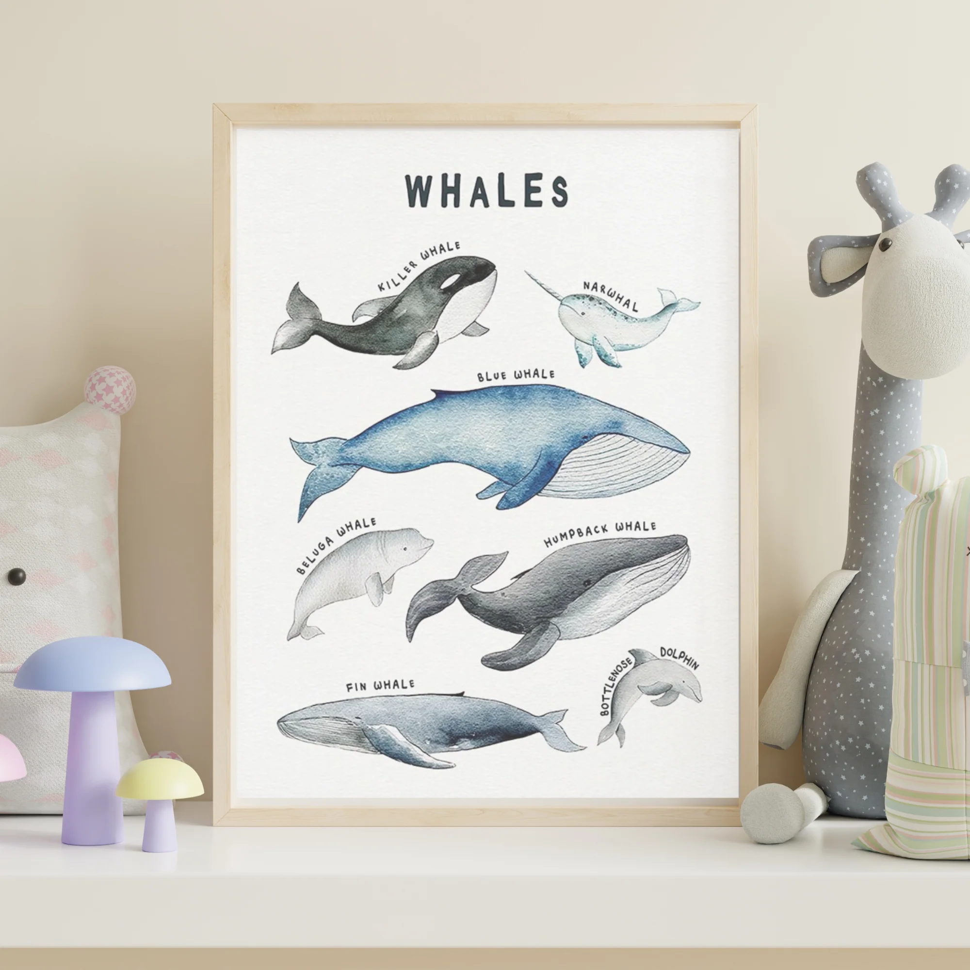Watercolor Marine Animal Nursery Canvas Art Print