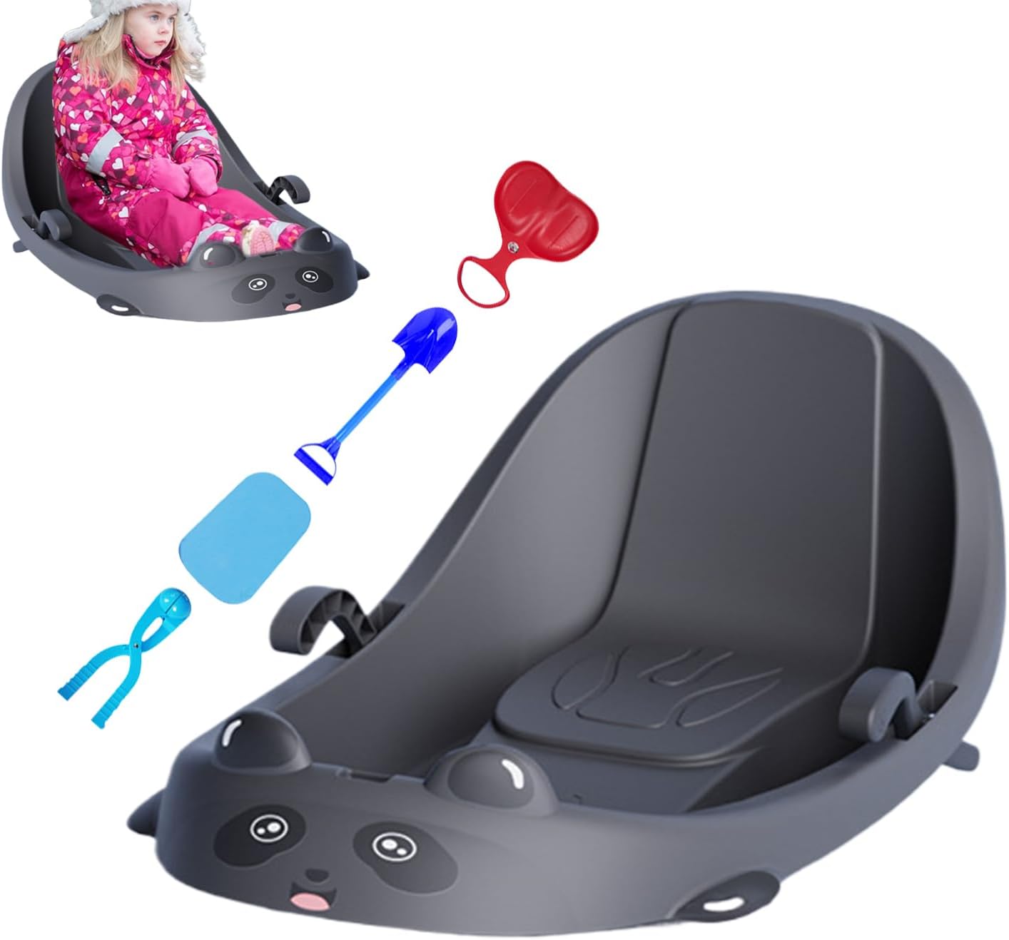 Schlitten für Kinder, integrierte Rückenlehne, Sportzubehör – Rodel-Schneeschlitten mit integrierter Bremse, für kaltes Wetter, verschneite Hügel, Park, Hinterhof, Spielplatz für Kinder