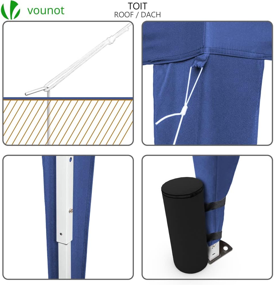 VOUNOT® Carpa Plegable Gazebo 3x3m con 4 Paredes y 4 Bolsas de Arena, Cenador Pabellón de Jardín para Camping, Fiestas, Exterior, Color Azul