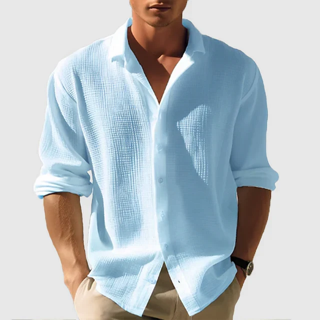 Herren Freizeithemd Langarm | Klassisches Button-Down Hemd mit Reverskragen | Bequemes Einfarbiges Oberteil f��r Alltag und B��ro