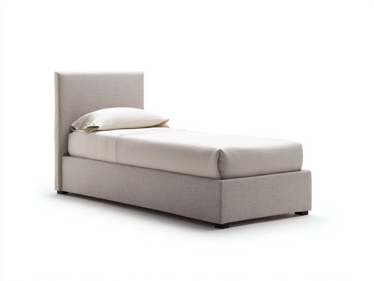 Einzelbett - Stoff-Holzwerkstoff - 205x98x97 cm - Beige - Modern