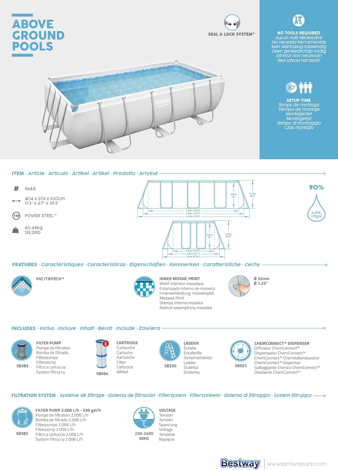 Bestway POOL OUTS POOL 404 x 201 x 100 cm Rechteckig Power Steel™ Pool Rohrbecken