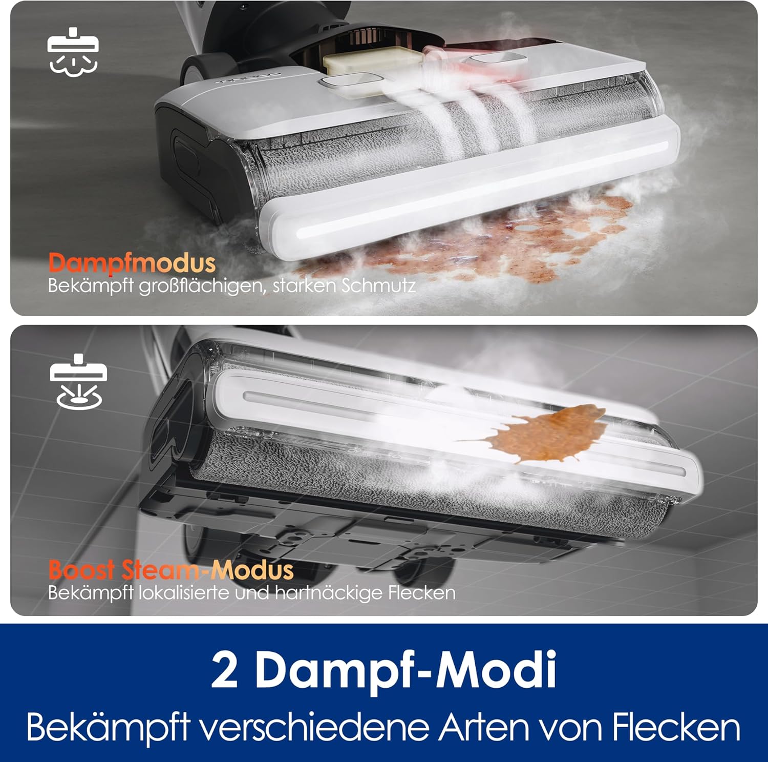 Tineco iFLOOR 5 Steam Nass Trockensauger, 120℃ Hochtemperatur-Dampf, Dampfreiniger mit Kabel, Selbstreinigung Nasssauger, Hartholz bodenreiniger für klebrige Verschmutzungen, Essensreste