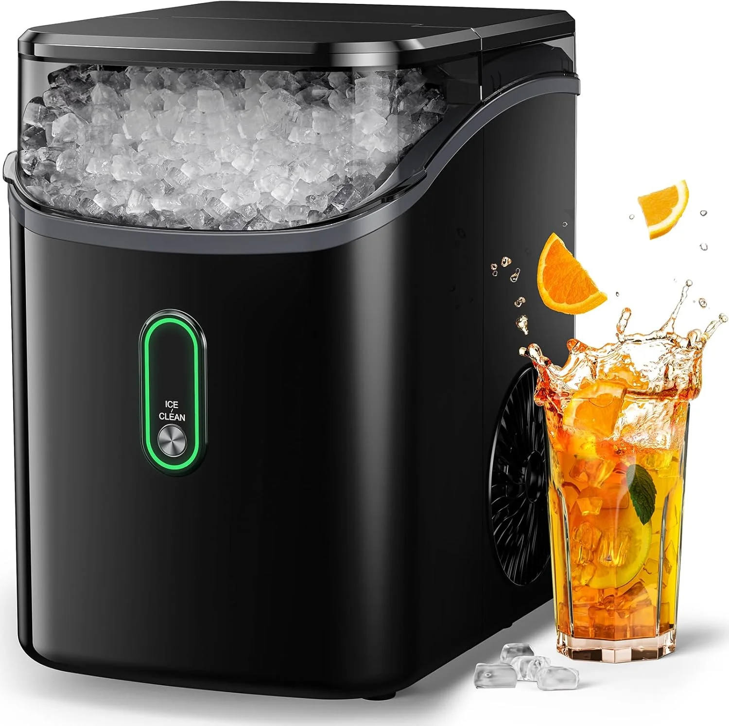 Silonn Nugget Ice Maker Countertop. Pebble Ice Makers with Crushed Soft Chewable Ice. 33lbs Per Day with Scoop. Pellet Portable Ice Machines with Auto-Cleaning for Home. Kitchen. Office. Black