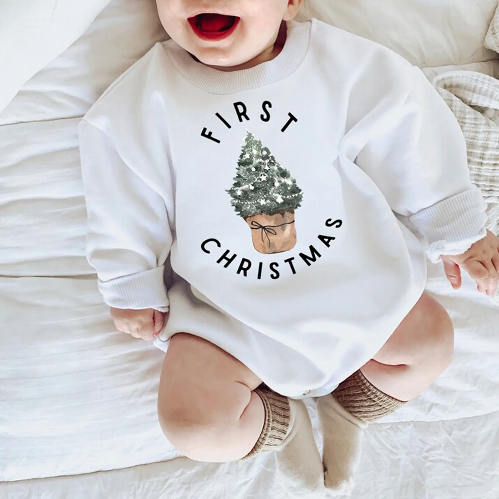 Baby's First Christmas Outfit, Christmas Sweatshirt Baby Romper