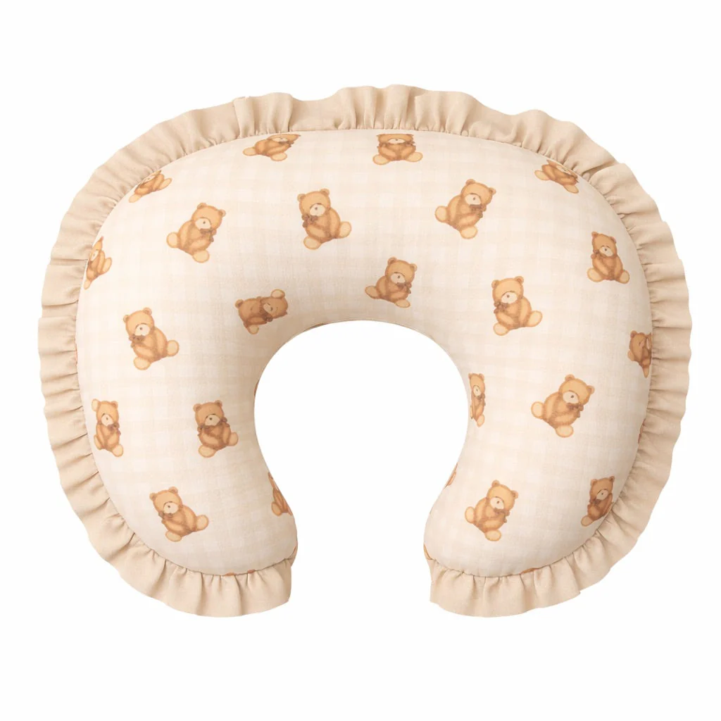 Beige Teddy Gingham Ruffle Nursing Pillow Cover