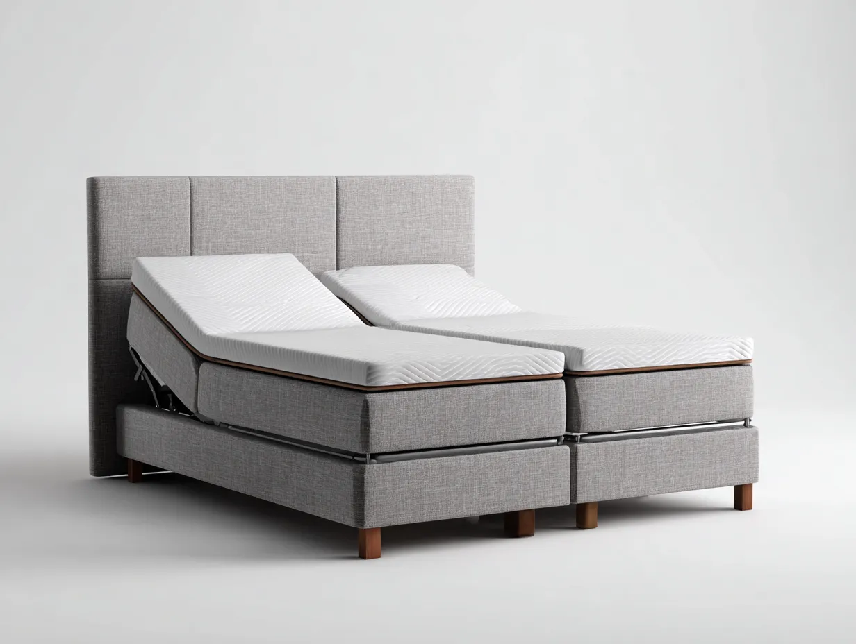 Doppelbett-Textil-Holz-Metall-208 x 182 x 112 cm-Grau-Modern elektrisch verstellbar