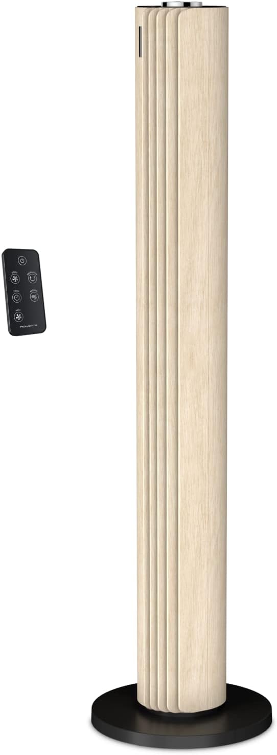 Rowenta Turmventilator Urban Cool VU6770 | Holzoptik | 3 Geschwindigkeiten | Automatische Oszillation | Fernbedienung | Timer | Auto-Modus