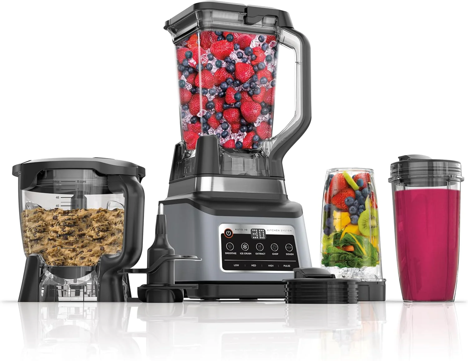 Professional Plus Kitchen System, 1400 WP, 5 Functions for Smoothies, Chopping, Dough & More with Auto IQ, 72-oz.* Blender Pitcher, 64-oz. Processor Bowl, (2) 24-oz. To-Go Cups, Grey