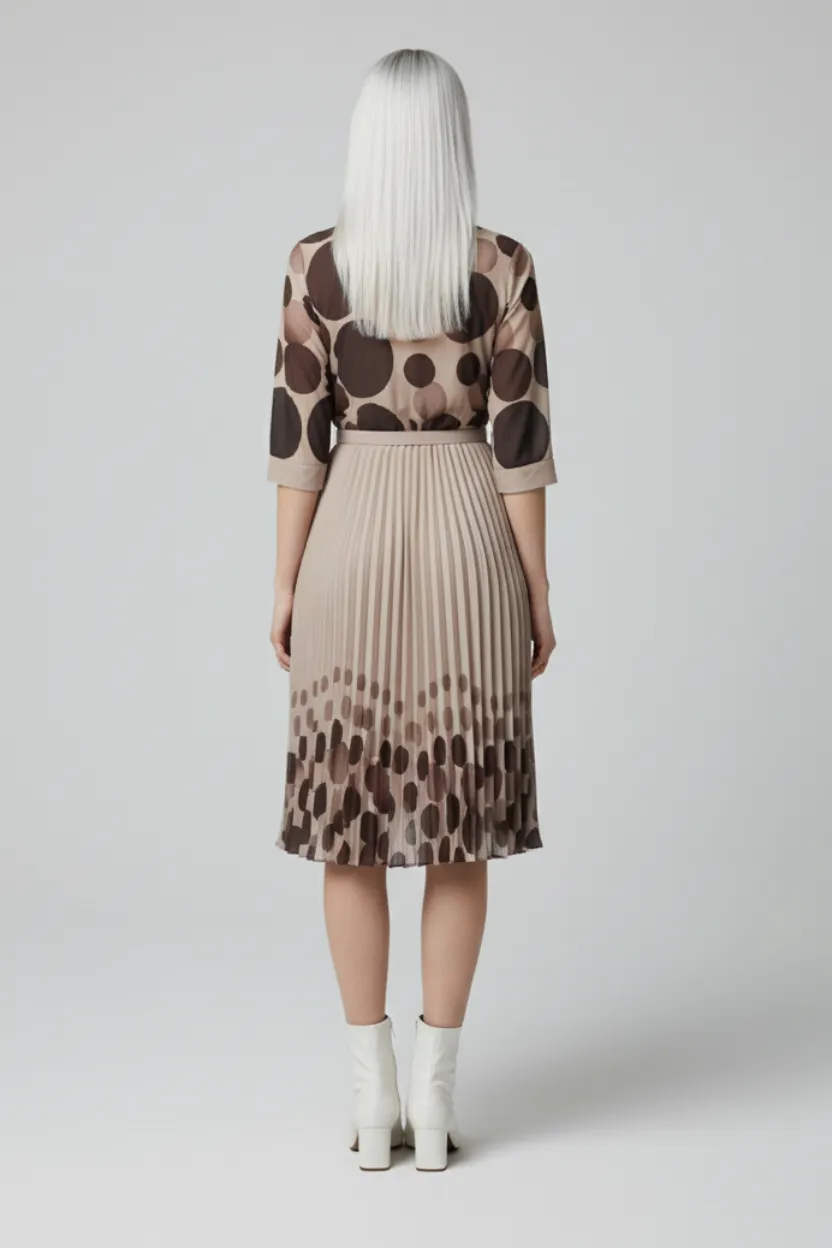 Elegant Beige Pleated Midi Dress
