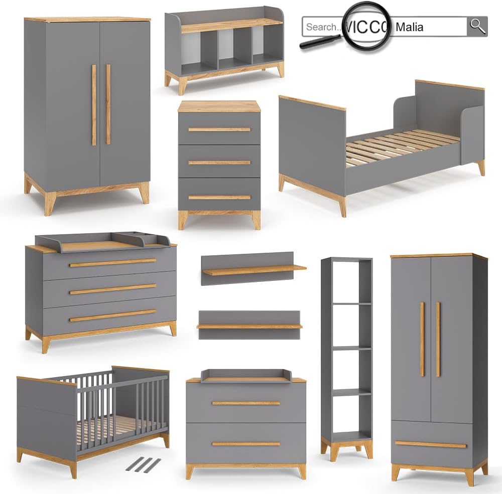 VitaliSpa Wickelkommode Malia, Weiß/Eiche, 133 x 98 cm XL mit 3 Schubladen