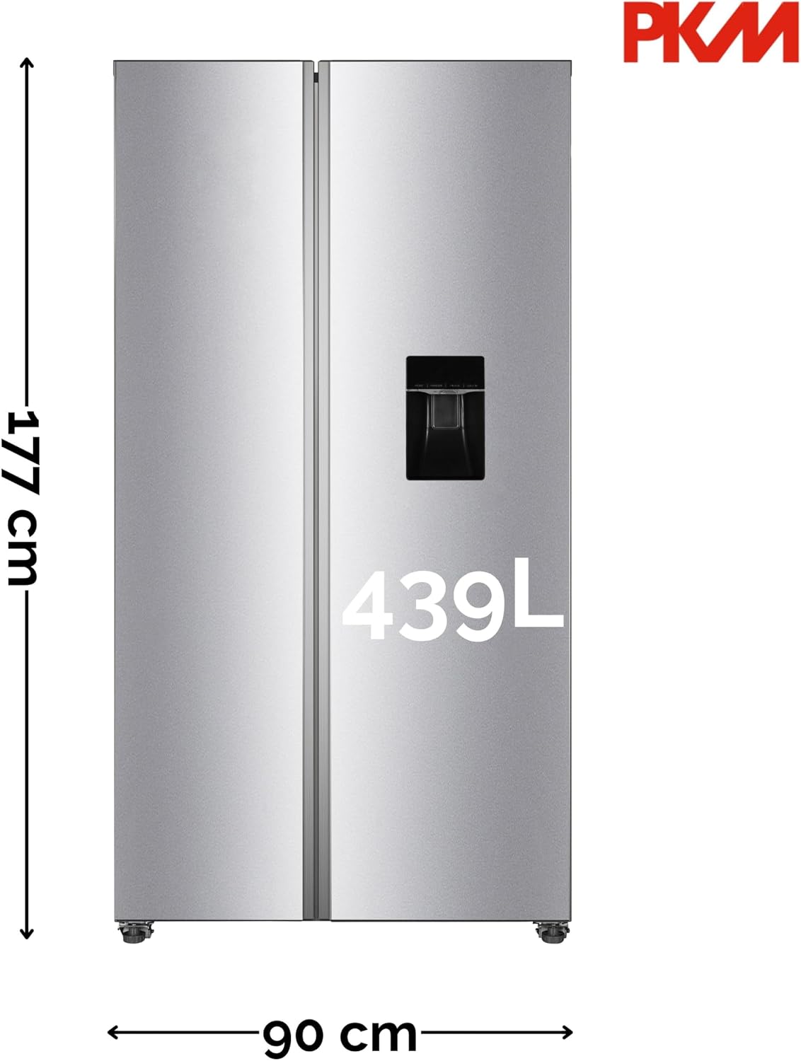 PKM SBS288-151EIXWD Side by Side Kühl-Gefrierkombination | Inox Design | 288 Liter Kühlen | 151 Liter Kühlen | 39dB | NoFrost | Wasserspender | 286kWh | Display | Freistehend