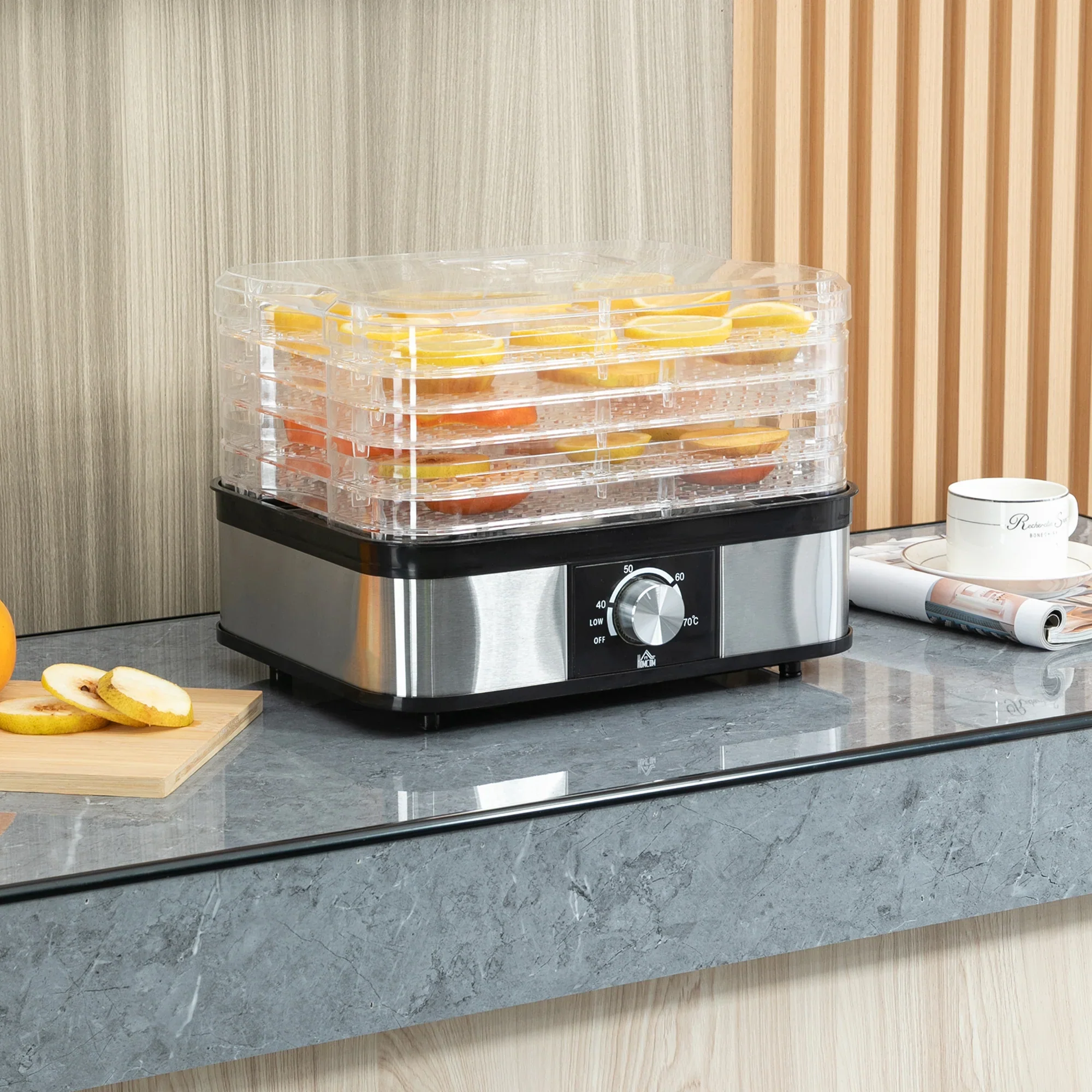 HOMCOM Voedseldroger 5 Etages regelbare temperatuur Roestvrij staal