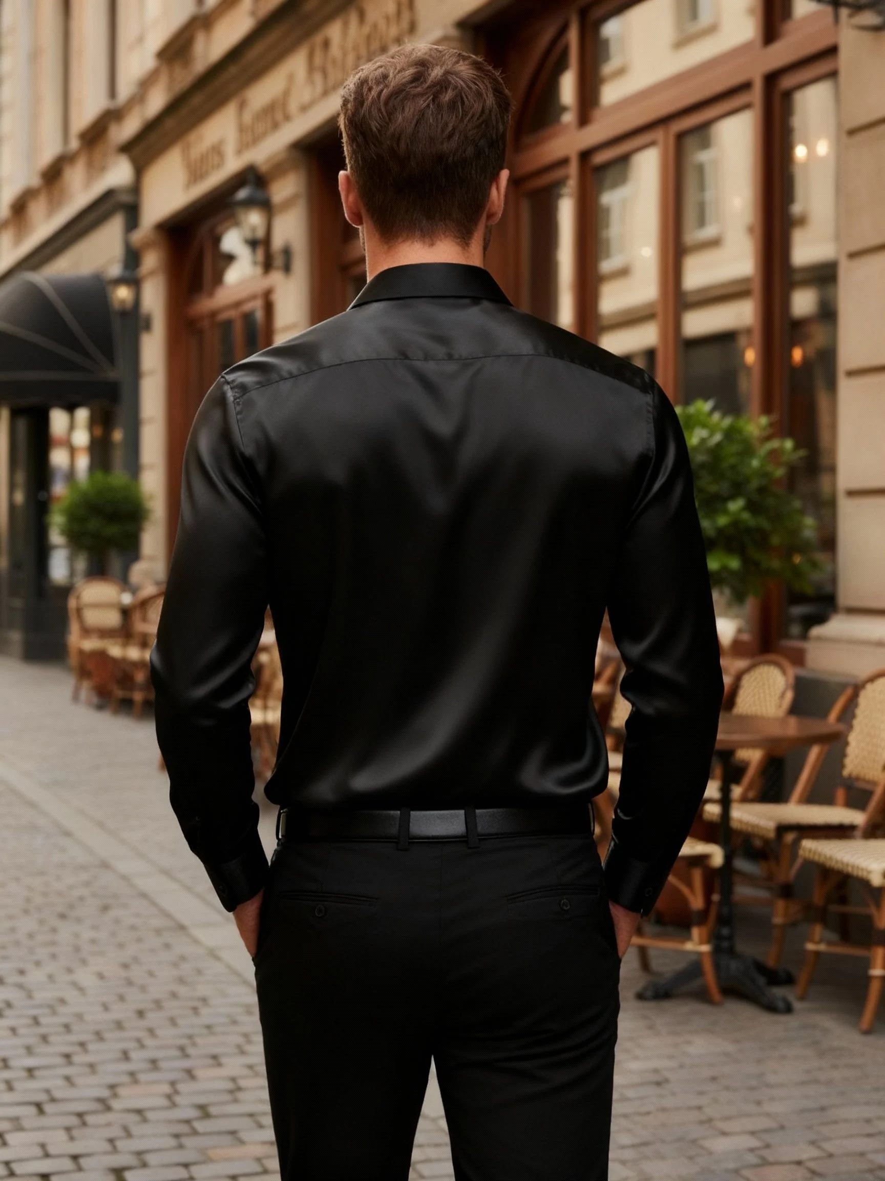 Satinhemd f��r Herren im Slim Fit | Elegantes Langarmhemd mit dezentem Glanz f��r festliche Anl?sse und moderne Business-Looks