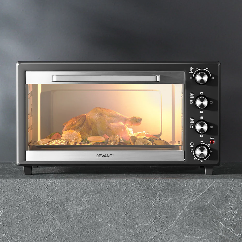 Devanti 60L Convection Oven Electric Fryer Black/Silver