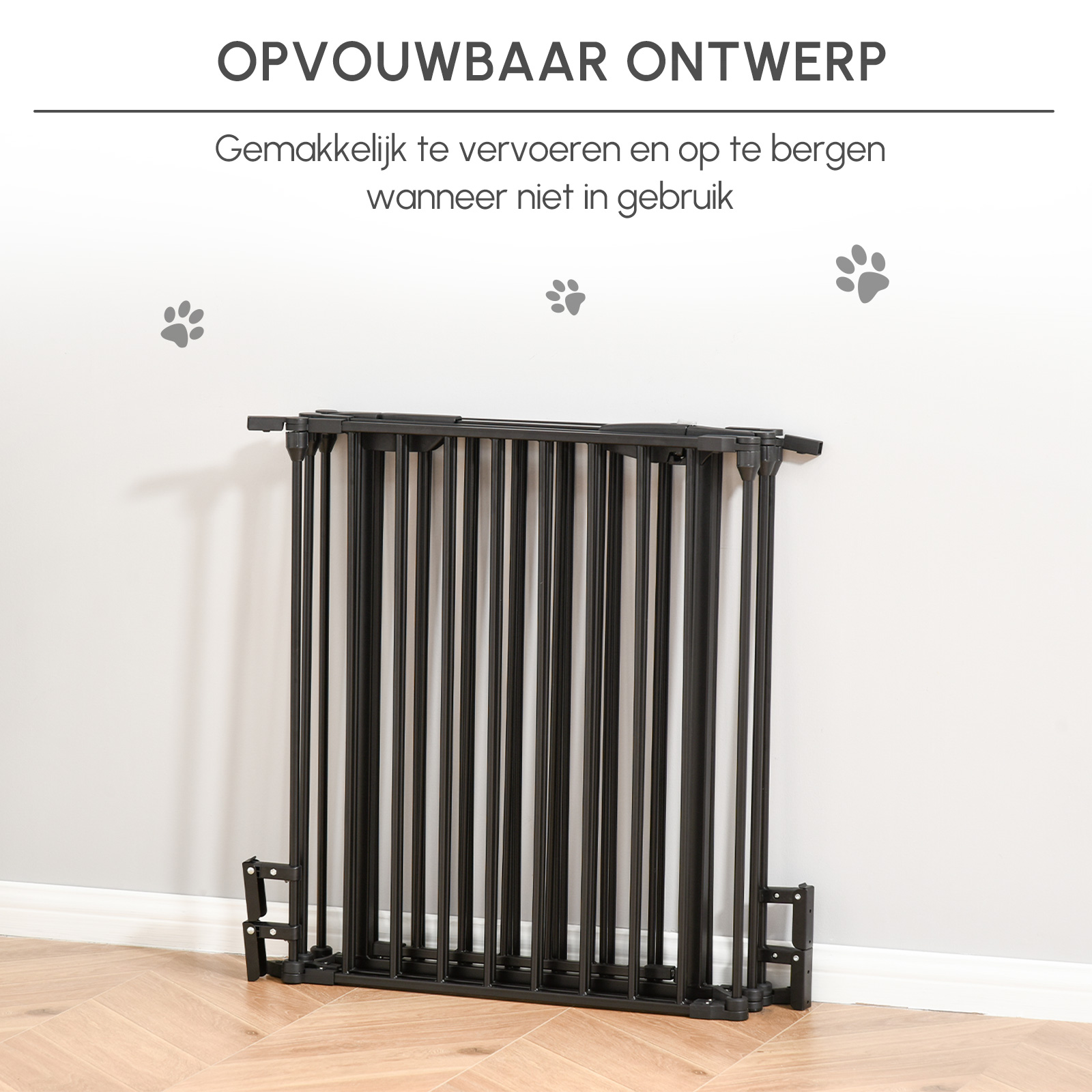 2-in-1 Afsluithek, Huisdieren Speelplaats, Veiligheidshek, Opvouwbaar, Metaal, 300 x 3 x 74,5 cm, Zwart
