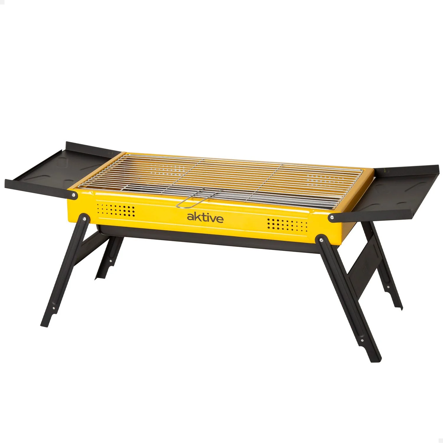 Barbacoa Carbón Plegable 89x33x33 Cm, Acero Esmaltado Con Bandejas Laterales Abatibles Y Parrilla De Acero Inoxidable - Aktive