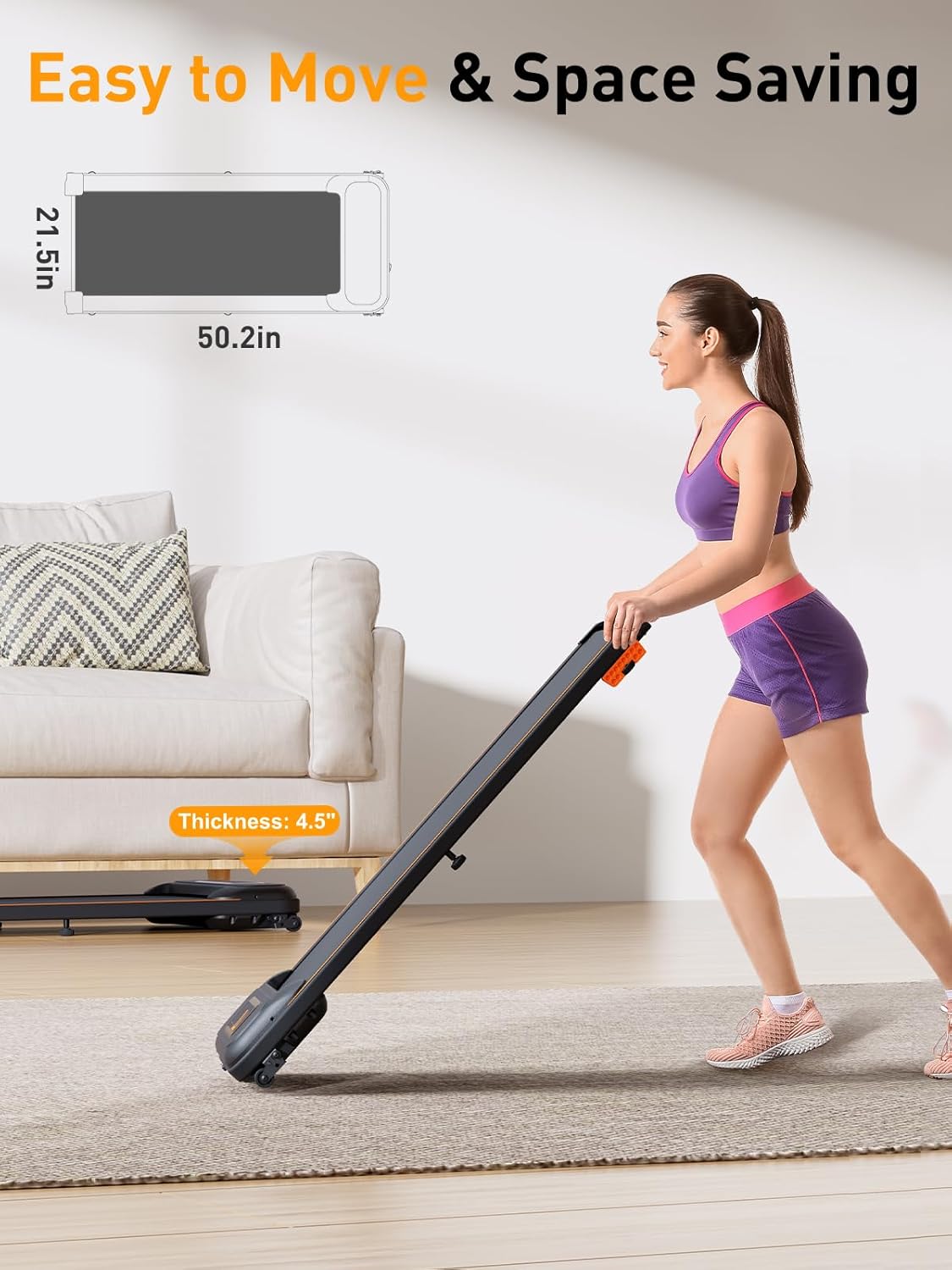 Walking Pad, Laufband für Zuhause, 2,5 PS leiser Motor, schlankes Laufband mit Neigung, 1-6 km/h, LCD-Display, Bluetooth-Lautsprecher, Fernbedienung und App-Steuerung, für Zuhause und Büro