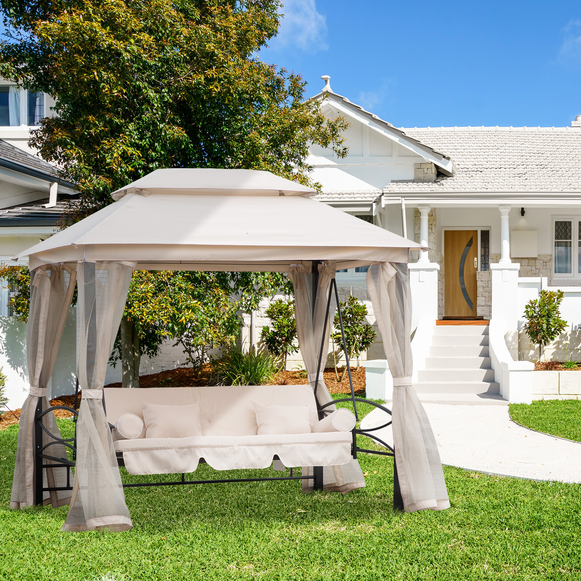 3-zitter Hollywoodschommel tuinschommel paviljoen zijwanden ligfunctie