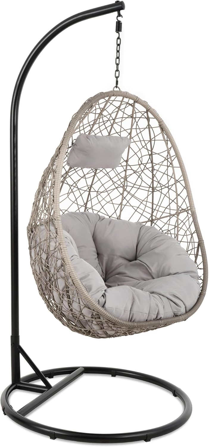 di volio Hängesessel BACOLI Hängekorb Hängeschaukel für Garten und Terasse inkl. Kissen + Fleecedecke (Grau/Grau)