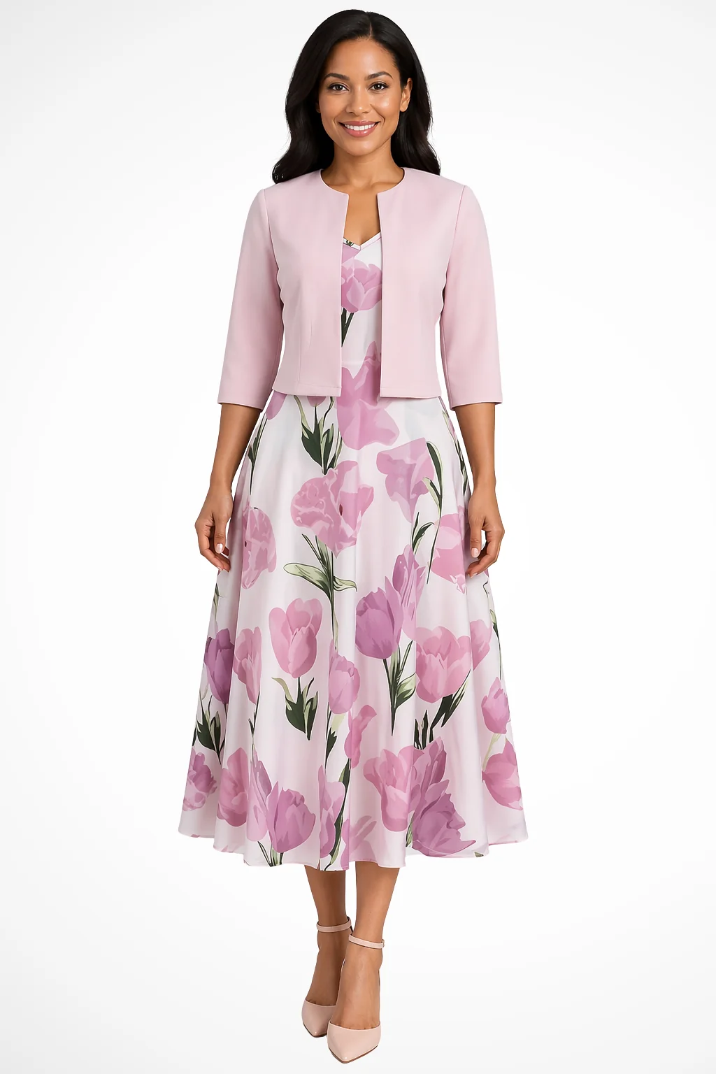 Florales Maxi-Kleid f��r Damen mit Kurzjacke �C Zweiteiliges Set f��r Hochzeitsg?ste