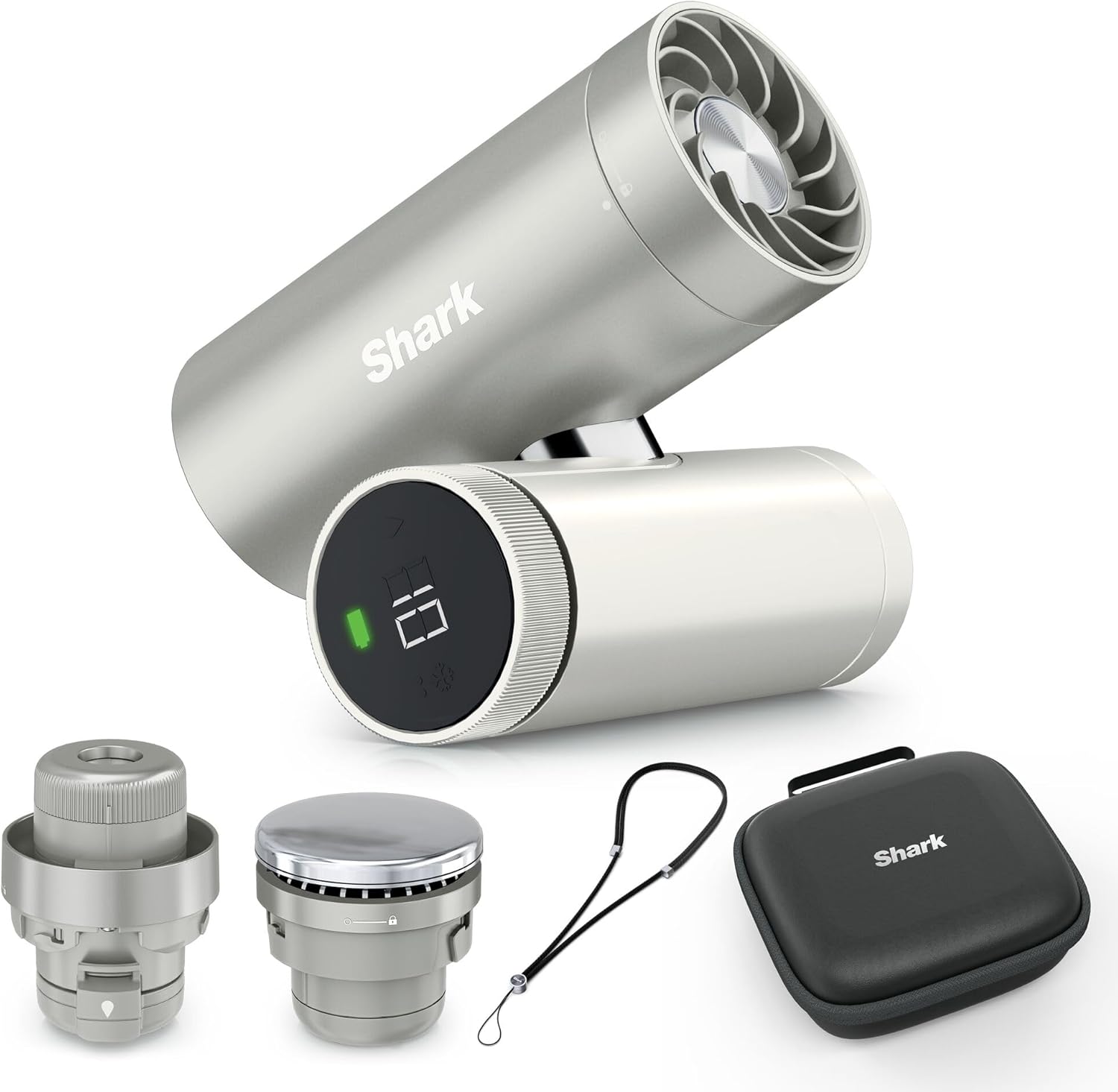 Shark ChillPill 3-in-1-Hochgeschwindigkeits-Handventilator-, Sprühnebel- und InstaChill-System Paket mit Reise-Etui, mit 3 Kühlaufsätzen, reisefreundliches Design, Cloud FA021EU