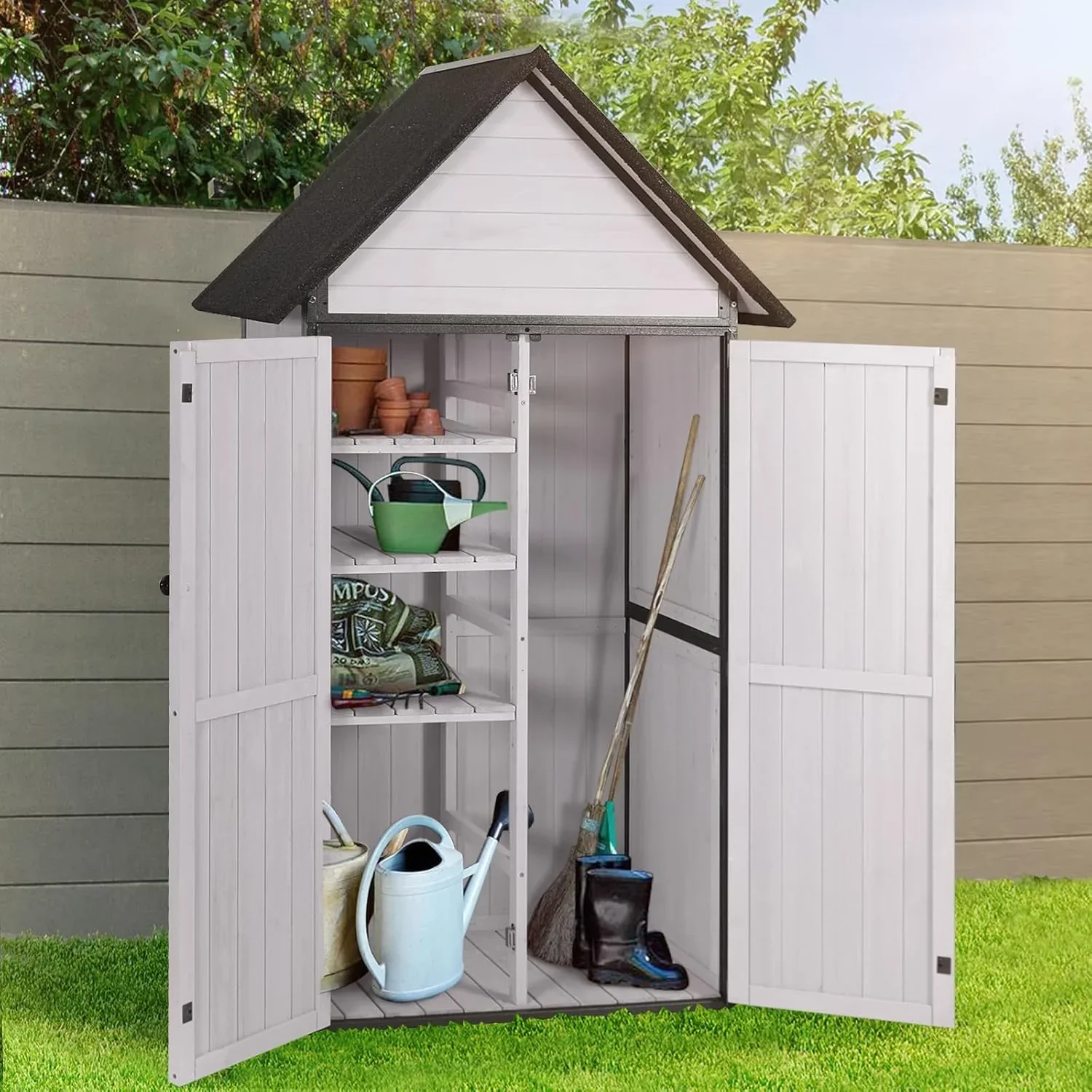 Sheds Outdoor Storage Garden Shed with Metal Frame Structure Adjustable Shelves Capacity Storage
