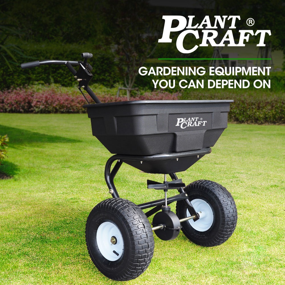 PLANTCRAFT Walk Behind Broadcast Spreader 56kg 60L Seed Lawn Fertiliser