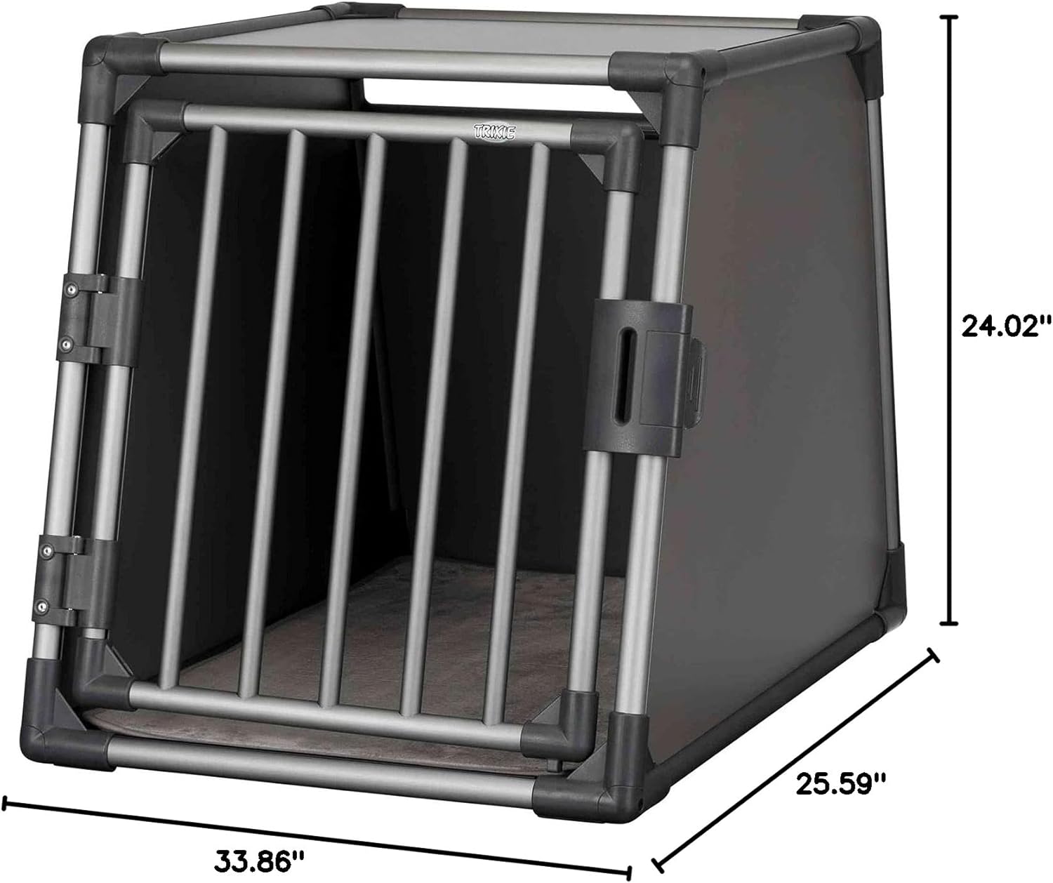 TRIXIE Hunde-Transportbox, Aluminium, L: 92 x 64 x 78 cm, grafit, rutschfste Liegematte, Klettleiste am Boden, Sicherheitsverschluss, stabil und geruscharm, hochgeschlossene Wnde - 39338