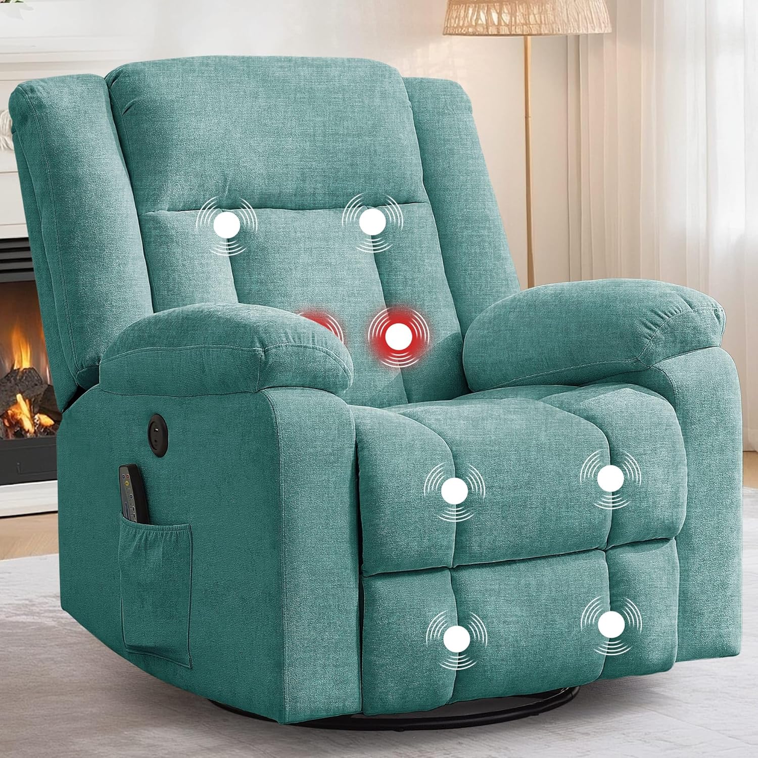 Rocker Recliner. Glider Recliner Chairs for Adults. 360掳 Swivel Rocking Chair with Massage and Heating. Nursery Chair with Storage and USB Charging for Living Room. Bedroom. Nursery