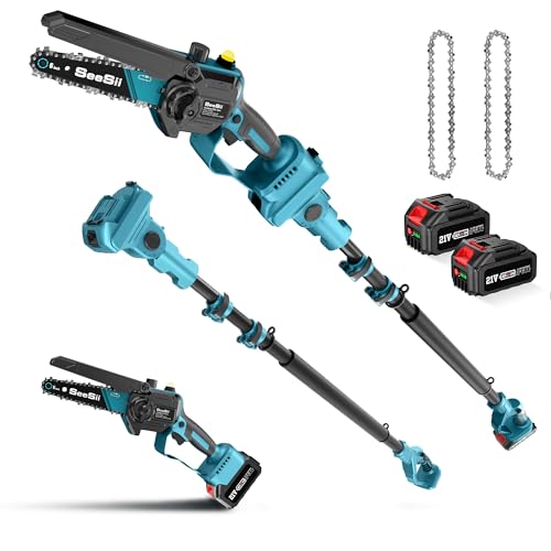 2 in 1 Mini Motosega con Batteria 8000mAh, Seesii 6 Pollici Motosega Telescopica senza spazzole, Svettatoio Telescopico Auto Lubrificante, Serbatoio Olio 30ml, Altezza Di Lavoro 4,57m : Amazon.it: Giardino e giardinaggio