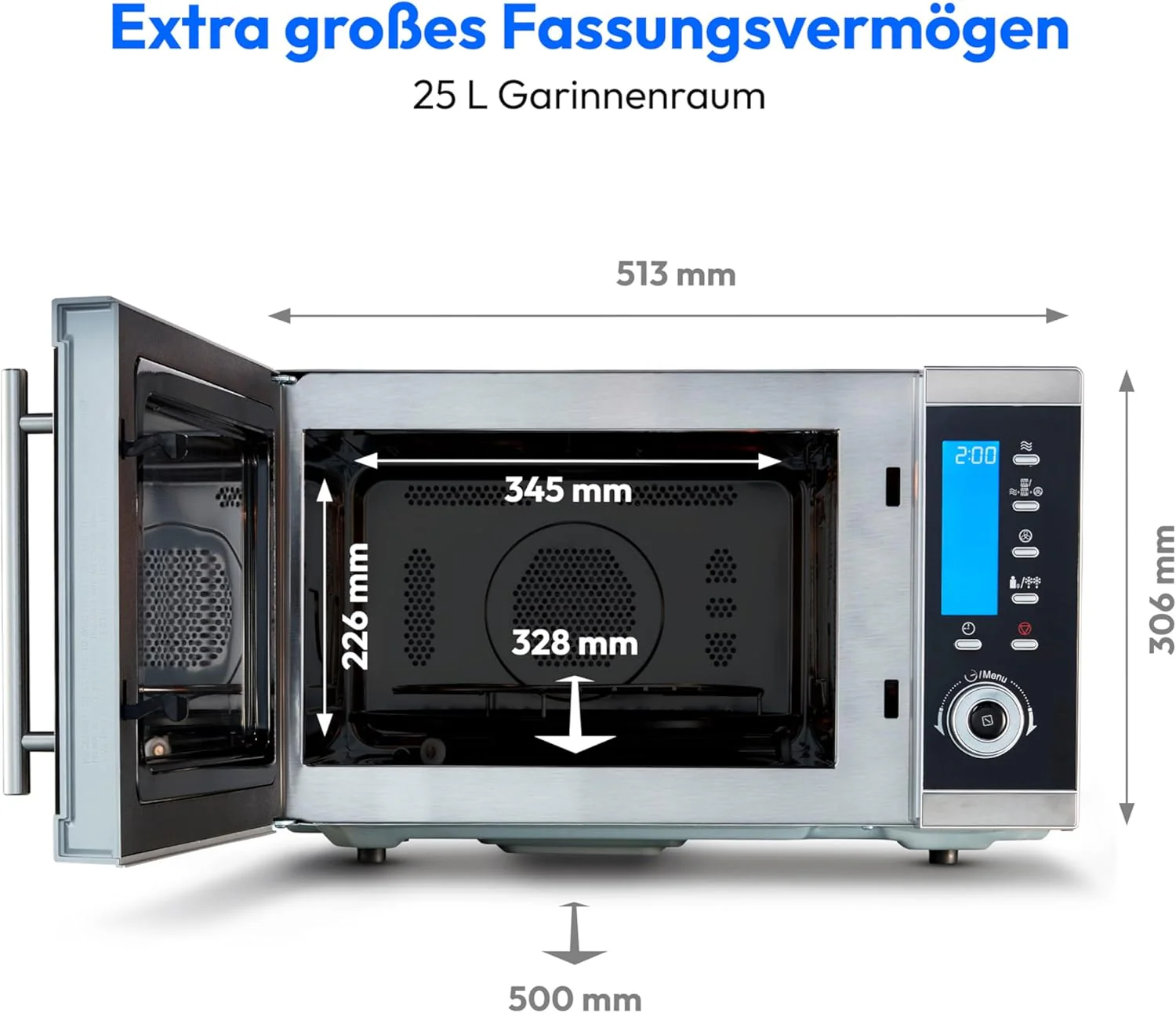 MEDION MD 15501 4 in 1 Mikrowelle mit Grill (25 Liter, 900 Watt, 1100 Watt Grill, 2500 Watt Hei?luft, 10 Automatik-Programme) silber