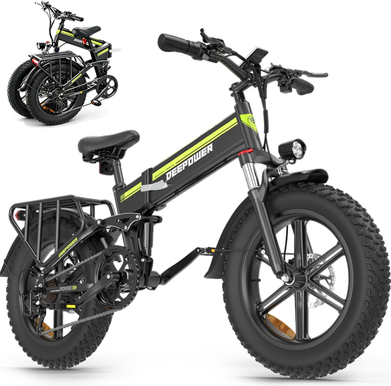 Bicicleta eléctrica plegable, batería extraíble 48 V 25 Ah, autonomía 110 KM, bicicleta eléctrica con neumáticos grasos 20