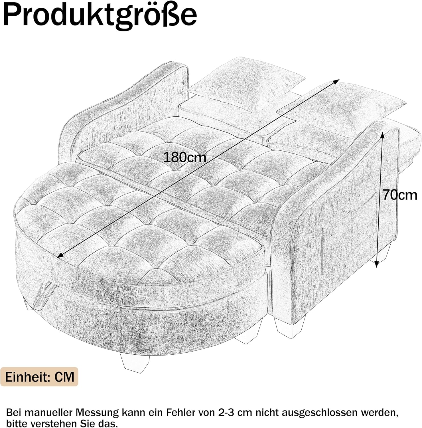 Sofa mit mit Aufbewahrungs-Hocker, Schlafsofa mit Verstellbarer Rückenlehne und Kissen, Klein Sofa, für kleine Wohnzimmer,Studienzimmer,Schlafzimmer,Blau