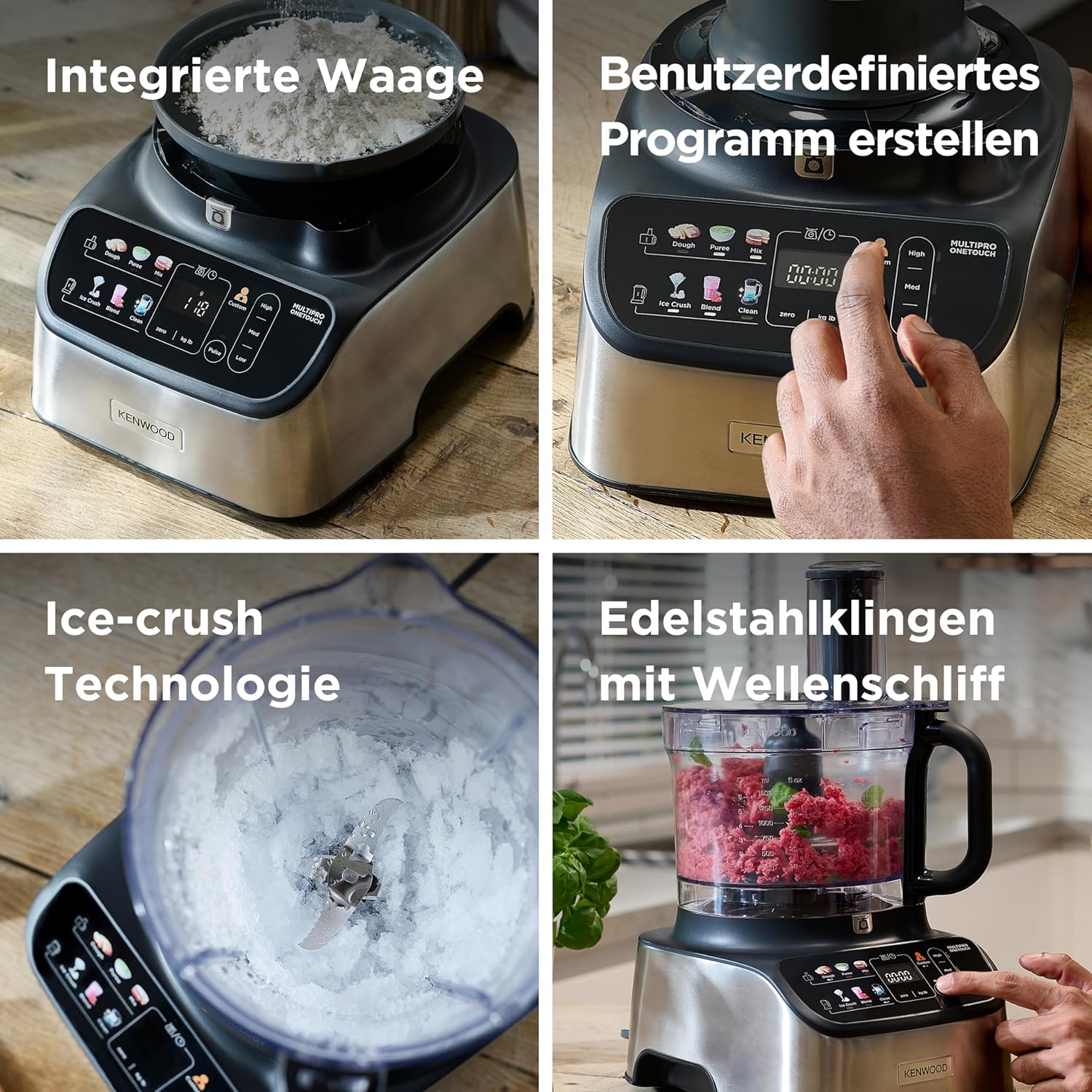 Kenwood MultiPro OneTouch FDM73.850SS – 3-in-1 Kompakt-Küchenmaschine & Mixer, 12 Zubehörteile, 6 Automatikprogramme, Variable Geschwindigkeit & Pulse-Funktion, Integrierte Waage, 1000 W, Silber
