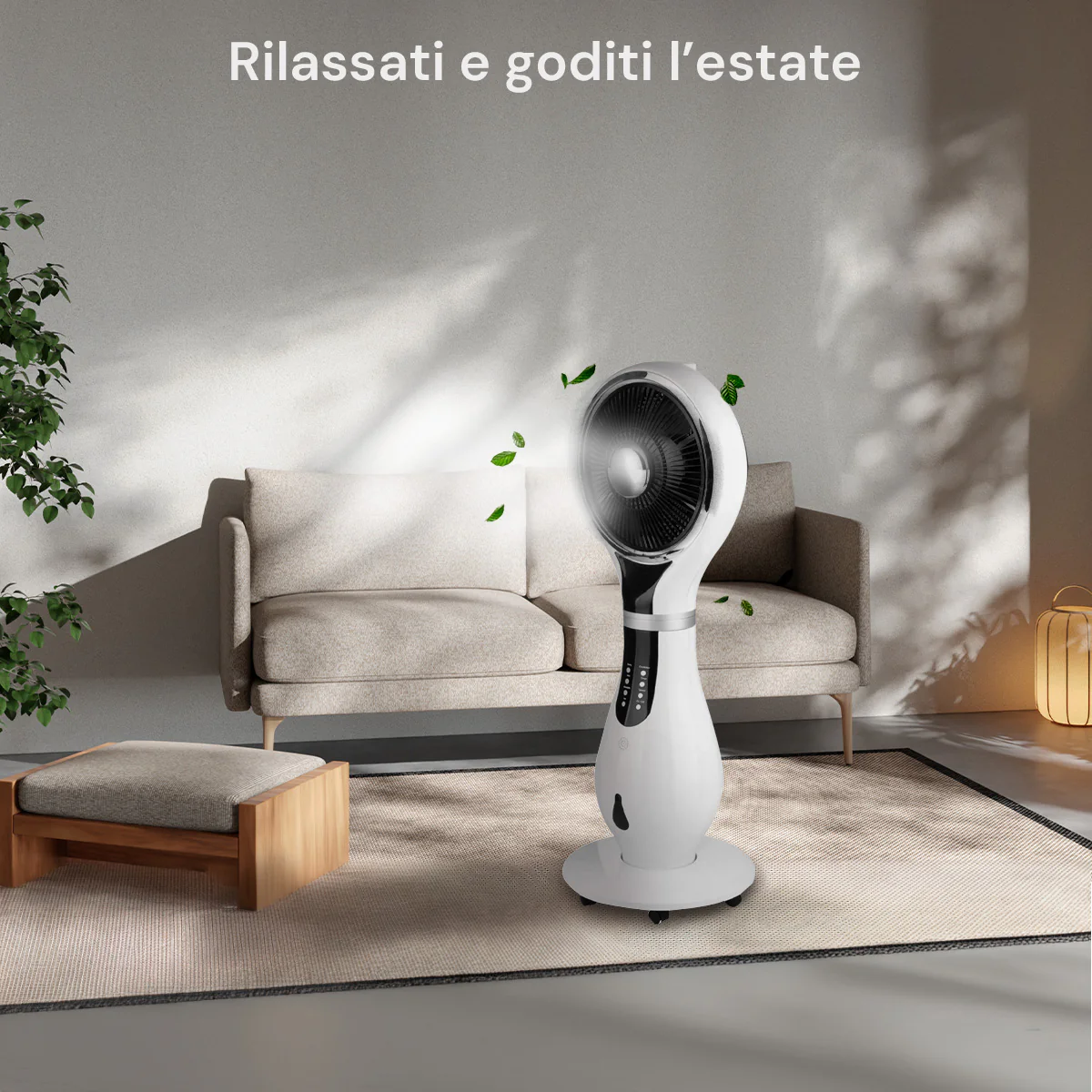 Ventilatore Nebulizzatore a Colonna con 3 velocità, Telecomando e Serbatoio 2,3L