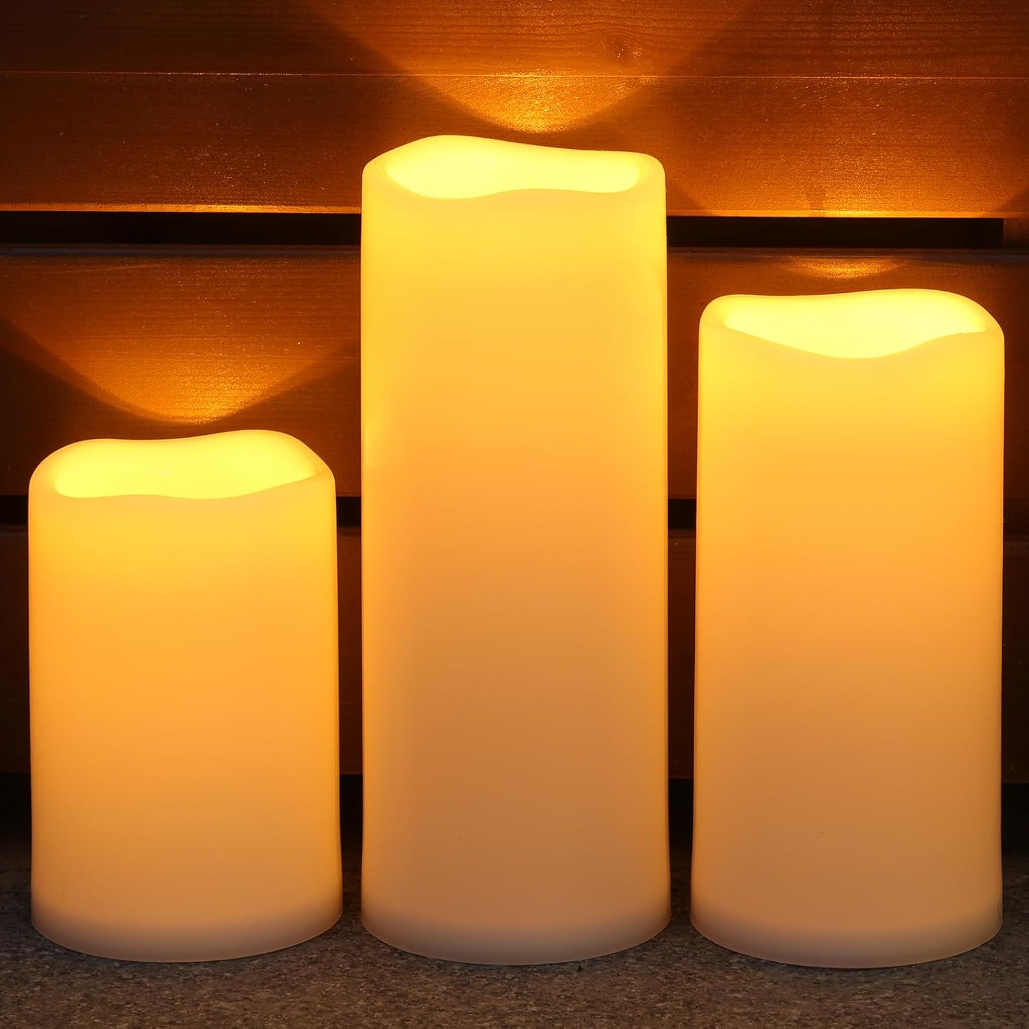 NURADA Große Outdoor-Solarkerzen wasserdicht – 15,2 cm, 20,3 cm, 25,4 x 10,2 cm, wiederaufladbar, solarbetrieben, flammenlose LED-Stumpenkerze für Terrasse, Veranda, Laternen, Dekoration,