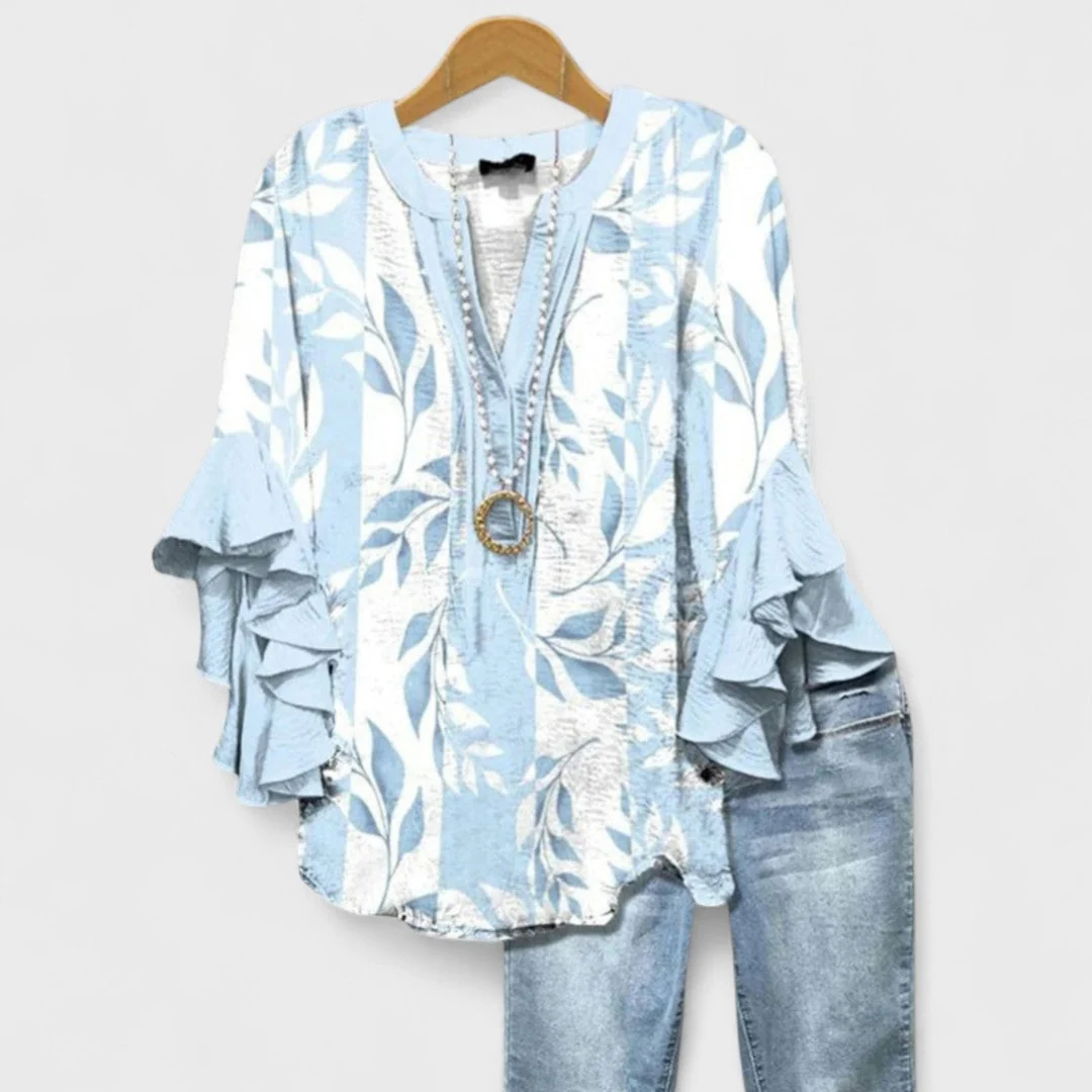 Damenbluse mit V-Ausschnitt und R��schen?rmeln