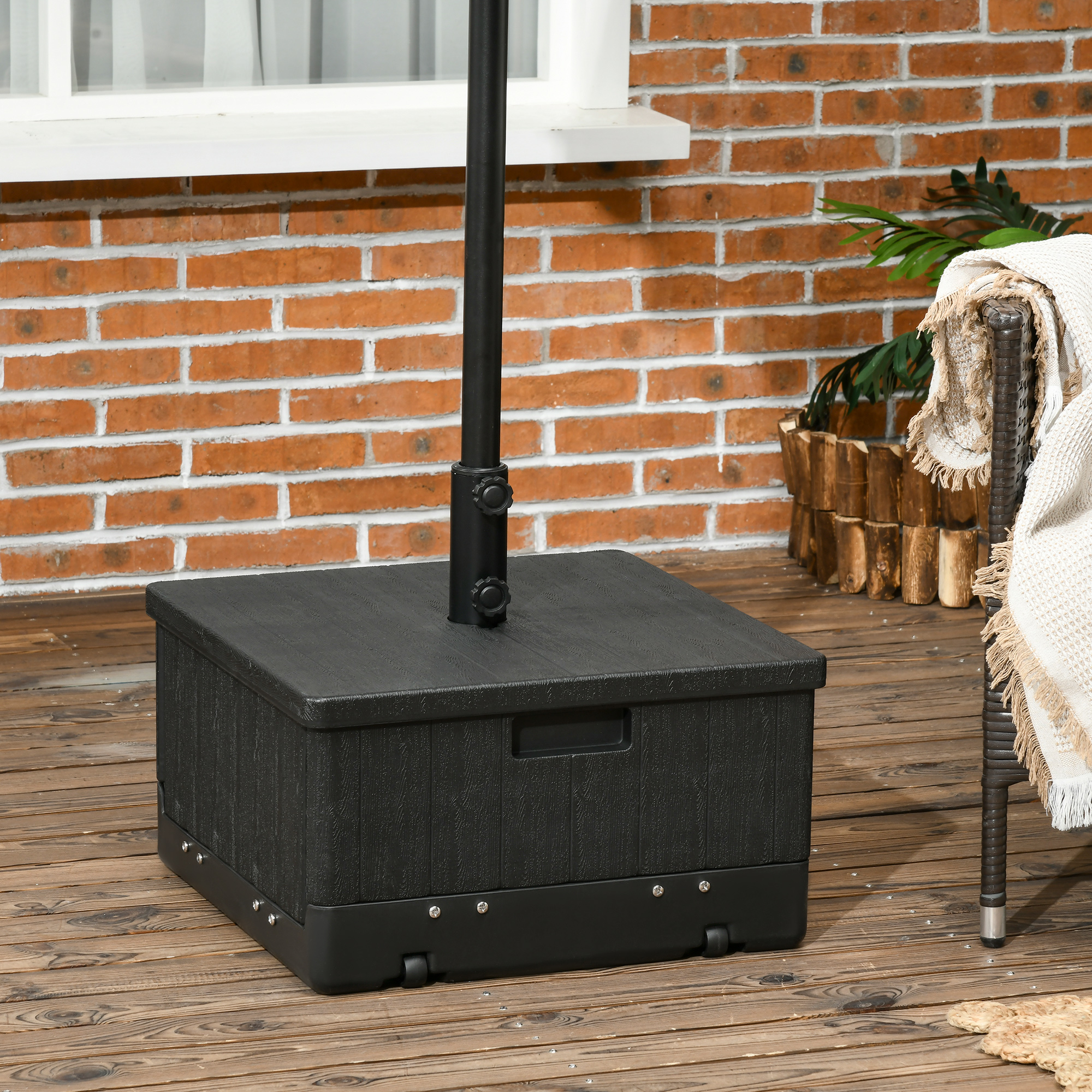 Outsunny 3-in-1 Parasolvoet, Bijzettafel, Bloembak, tot 80 kg zand, weerbestendig, Zwart