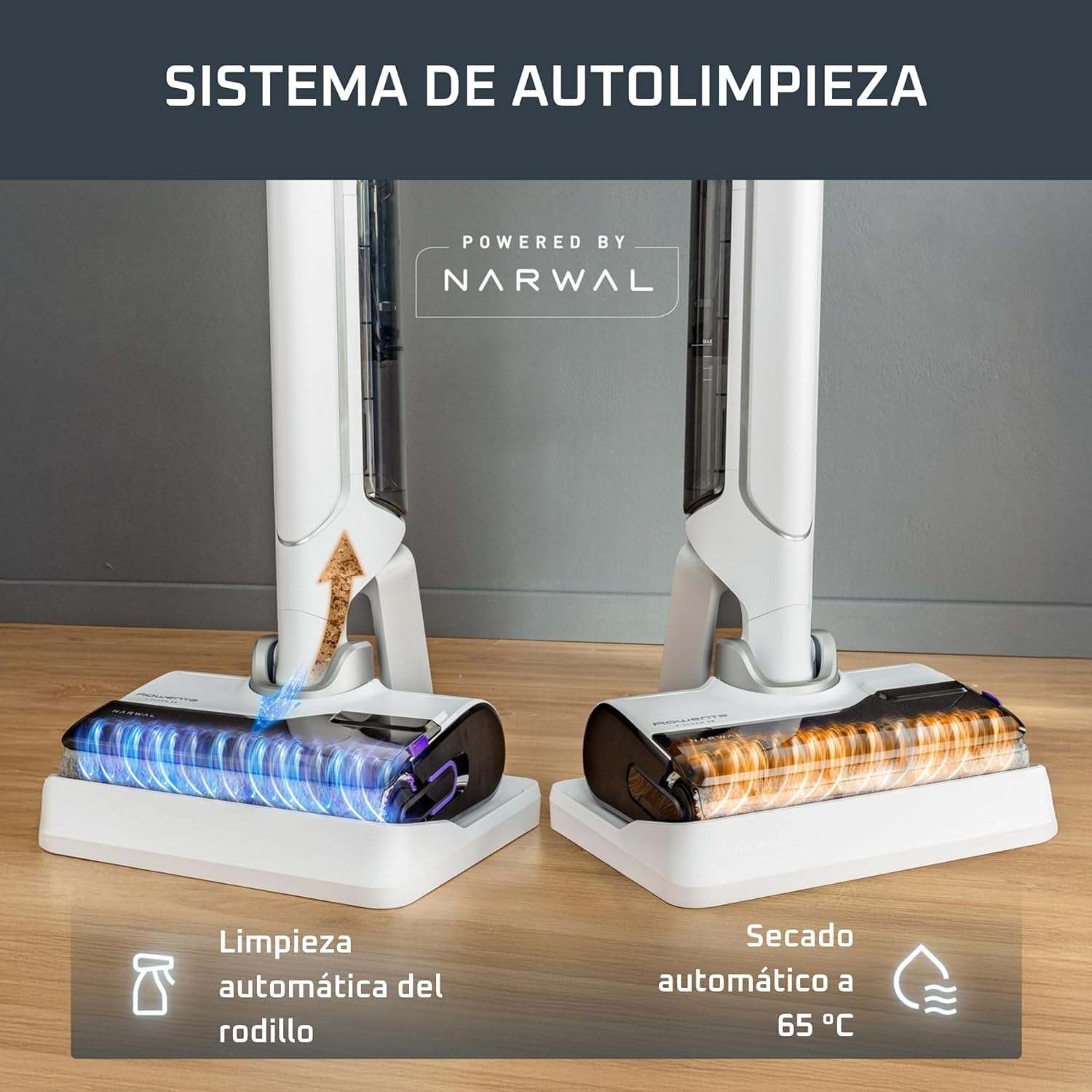 Rowenta X-Clean 10, Aspiradora Fregona Eléctrica Sin Cable con Tecnología Wet & Dry, Autolimpieza y Secado Automático, Tecnología Dual Edge, Ligera, Flexible, Gran autonomía y pantalla LED, GZ7540WO