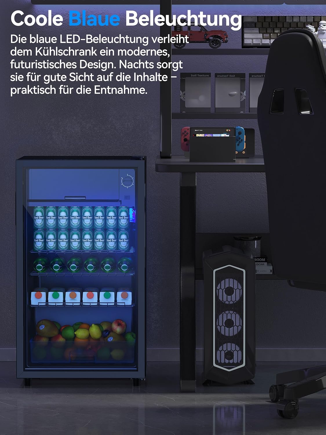 Devoko Getränkekühlschrank mit Glast,93L Minikühlschrank,mit RGB LED Lichtern,verstellbare Einlegeböden, Indoor/Outdoor,für zu Hause, Büro, Partys  und  Gastro,Minibar, Kühlschrank Schwarz
