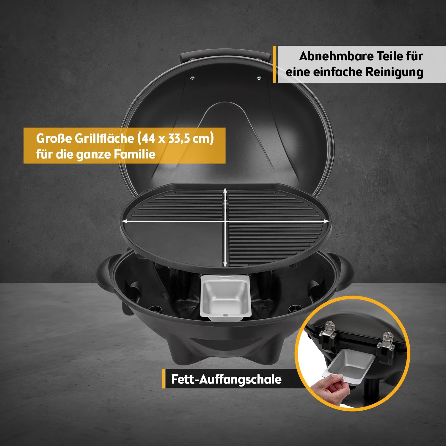 TZS First Austria 2in1 Elektrogrill – extrem stabiler & klappbarer Elektrogrill für Balkon – abnehmbarer 2400 Watt Standgrill mit Deckel, Standfuß & Rädern, Kunststoff/Metall – inkl. Temperaturregler