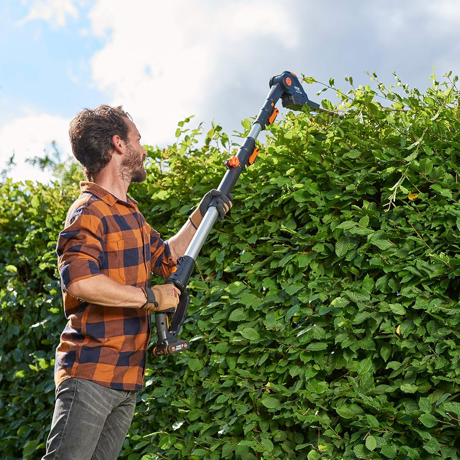 WORX WG252E.9 Akku Teleskop Heckenschere - 45cm Schnittbreite - 10-Fach Verstellbarer Teleskopstiel bis 3,20 Meter Hhe - PowerShare kompatibel - Ohne Akku & Ladegert