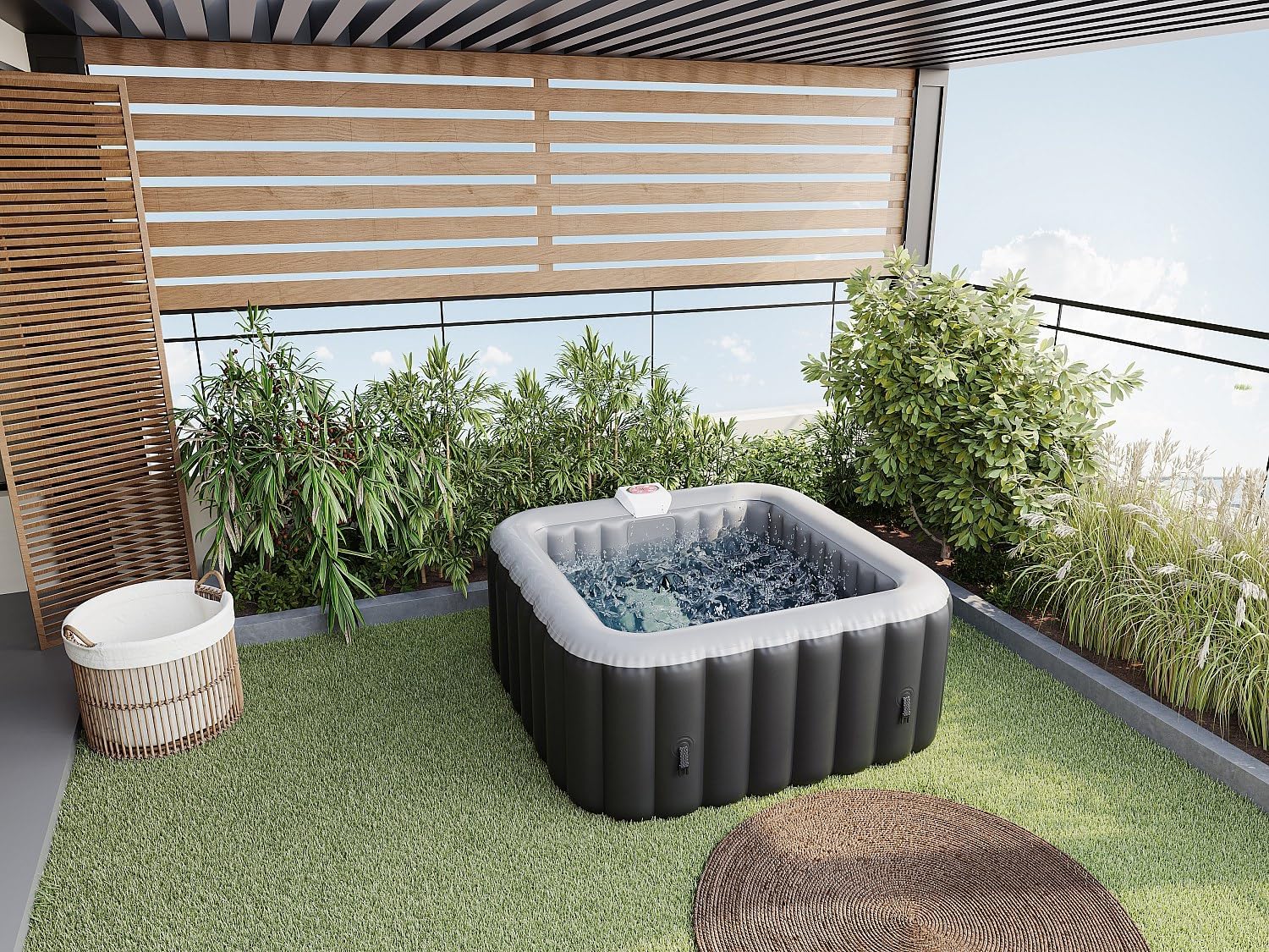 Aufblasbarer für 4 Personen - quadratisch - 154 x 154 x 65 cm - 120 Wasserdüsen - Schwarz & Grau - B-Cosy II