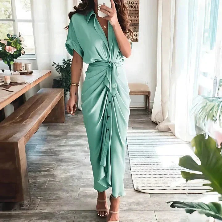 Midi-Kleid mit V-Ausschnitt und Kragen f��r Hochzeitsg?ste