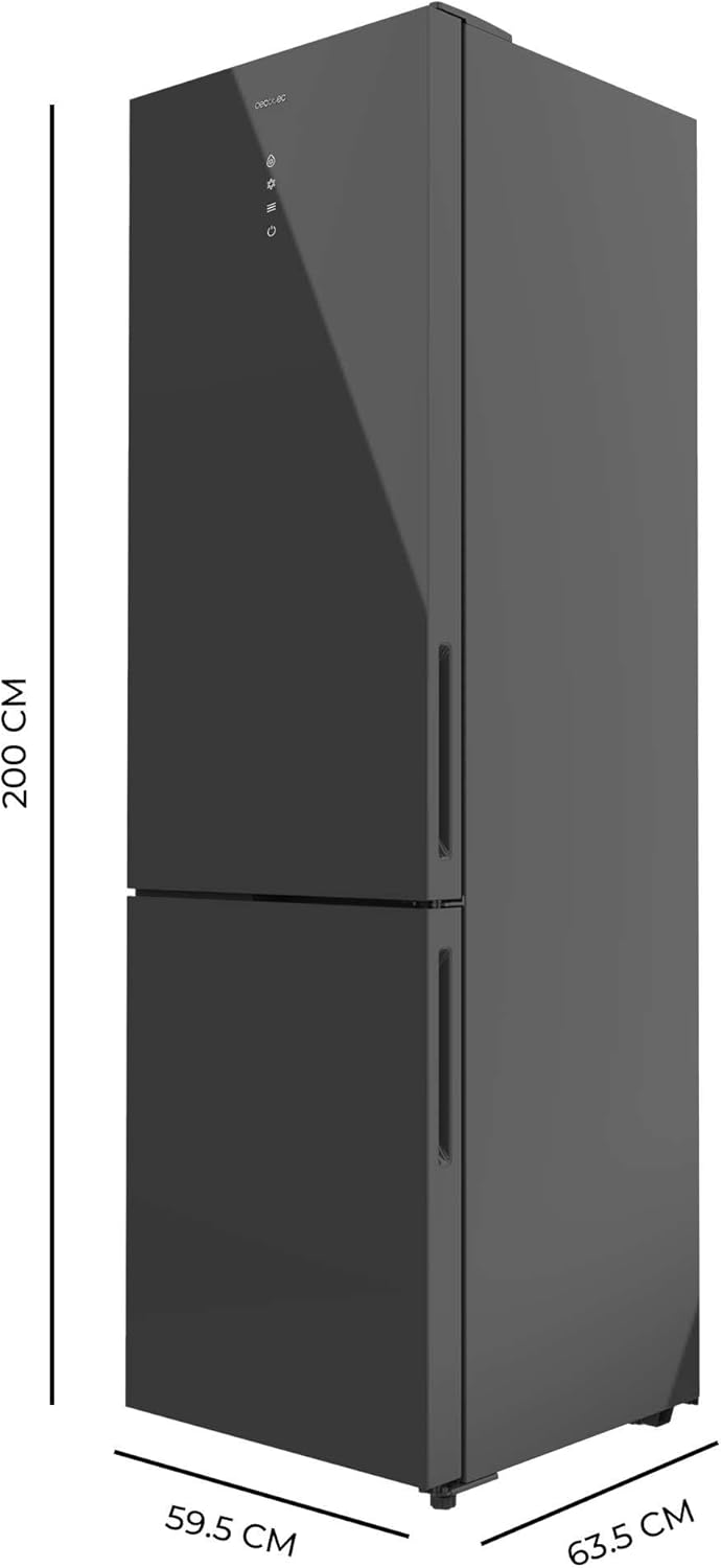 Cecotec Réfrigérateur combiné Bolero CoolMarket Combi 356 Grey Glass E. Réfrigérateur gris, 356L, Total No Frost, classe E, MultiAirFlow, Fast Cooling, Fast Freezing, mode vacances.