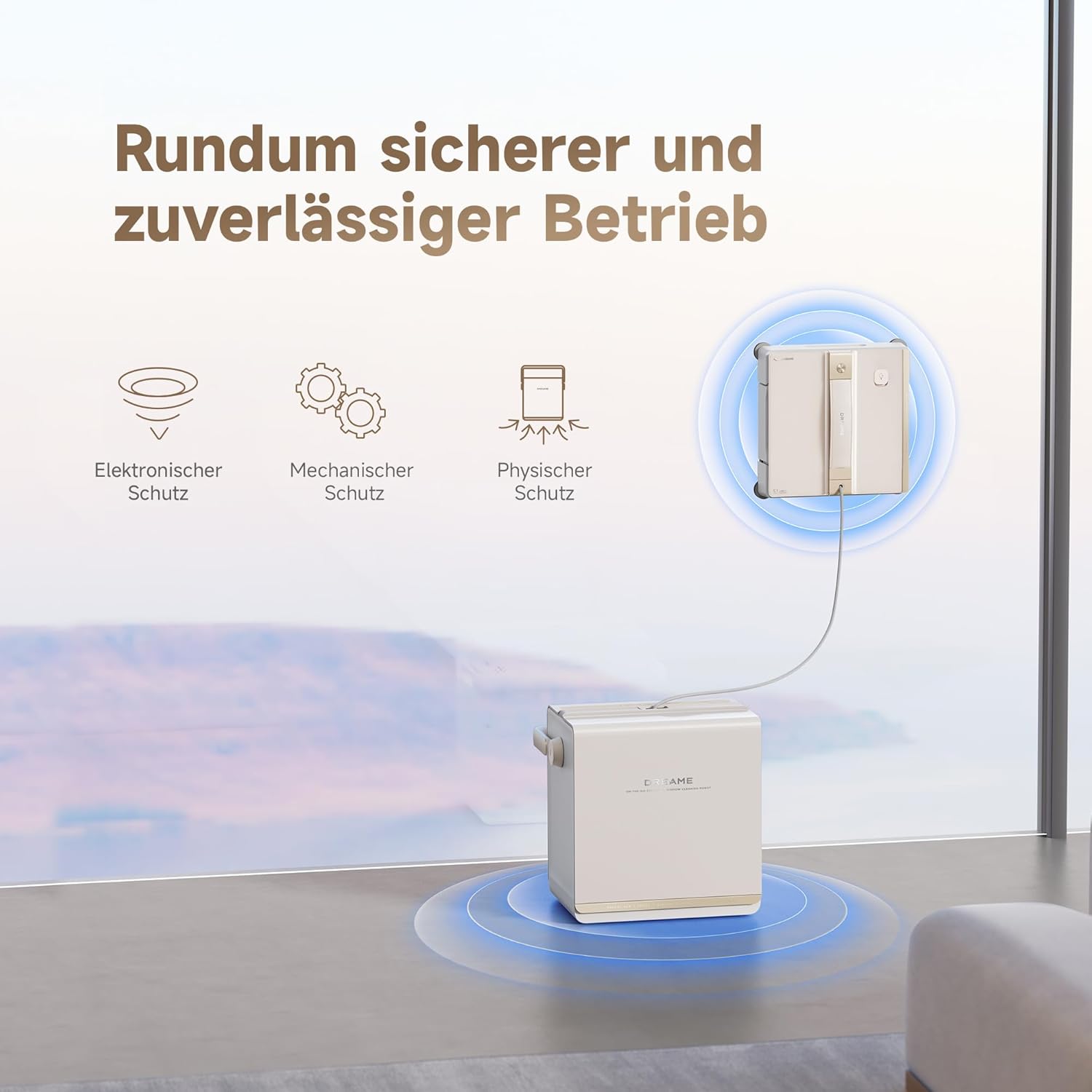 DREAME C1 Station S Kit Fensterputzroboter, Rundum-Sicherheitskonzept, Mobile Station, automatischer Kabeleinzug, CornerClean-Technologie,Dual-Spray-Technologie,intelligente Planung des Reinigungswegs