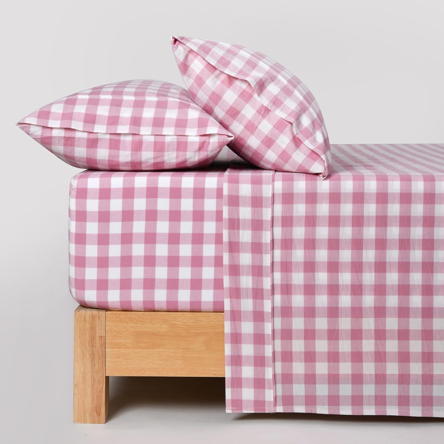 Dreamaker Queen Gingham Cotton Sheet Set - Pearl Pink, All-Season Comfort